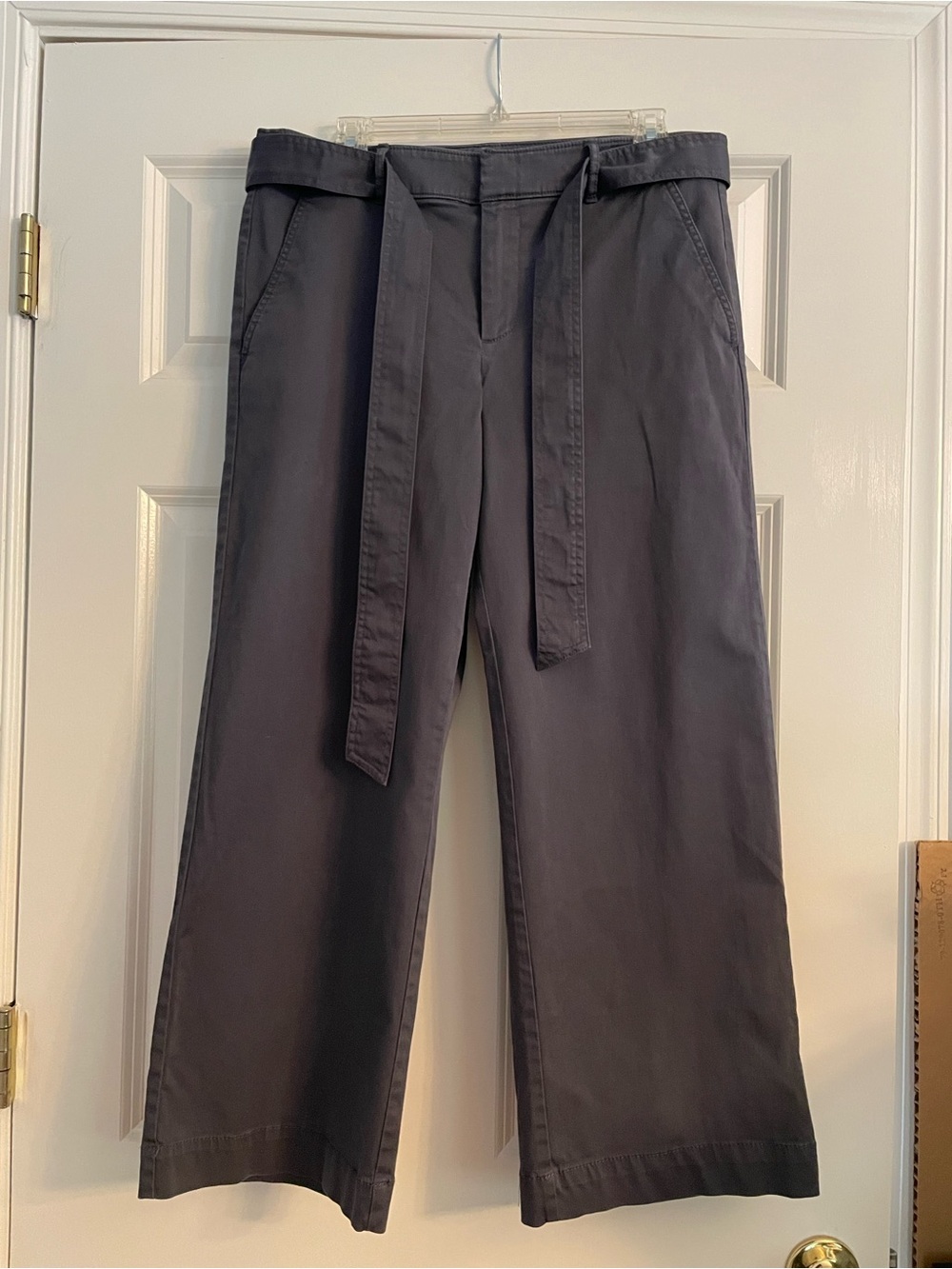 LOFT High Rise Belted Utility Wide Leg Crop Pants Blue Gray Size 10